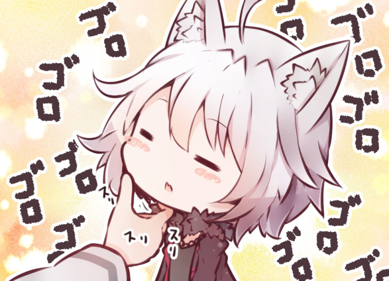 1girl =_= ahoge animal_ear_fluff animal_ears bangs beni_shake black_dress black_jacket blush_stickers cat_ears closed_eyes commentary_request dress eyebrows_visible_through_hair fate/grand_order fate_(series) fur-trimmed_jacket fur_trim grey_hair jacket jeanne_d'arc_(alter)_(fate) jeanne_d'arc_(fate)_(all) kemonomimi_mode long_sleeves out_of_frame parted_lips solo_focus upper_body wicked_dragon_witch_ver._shinjuku_1999