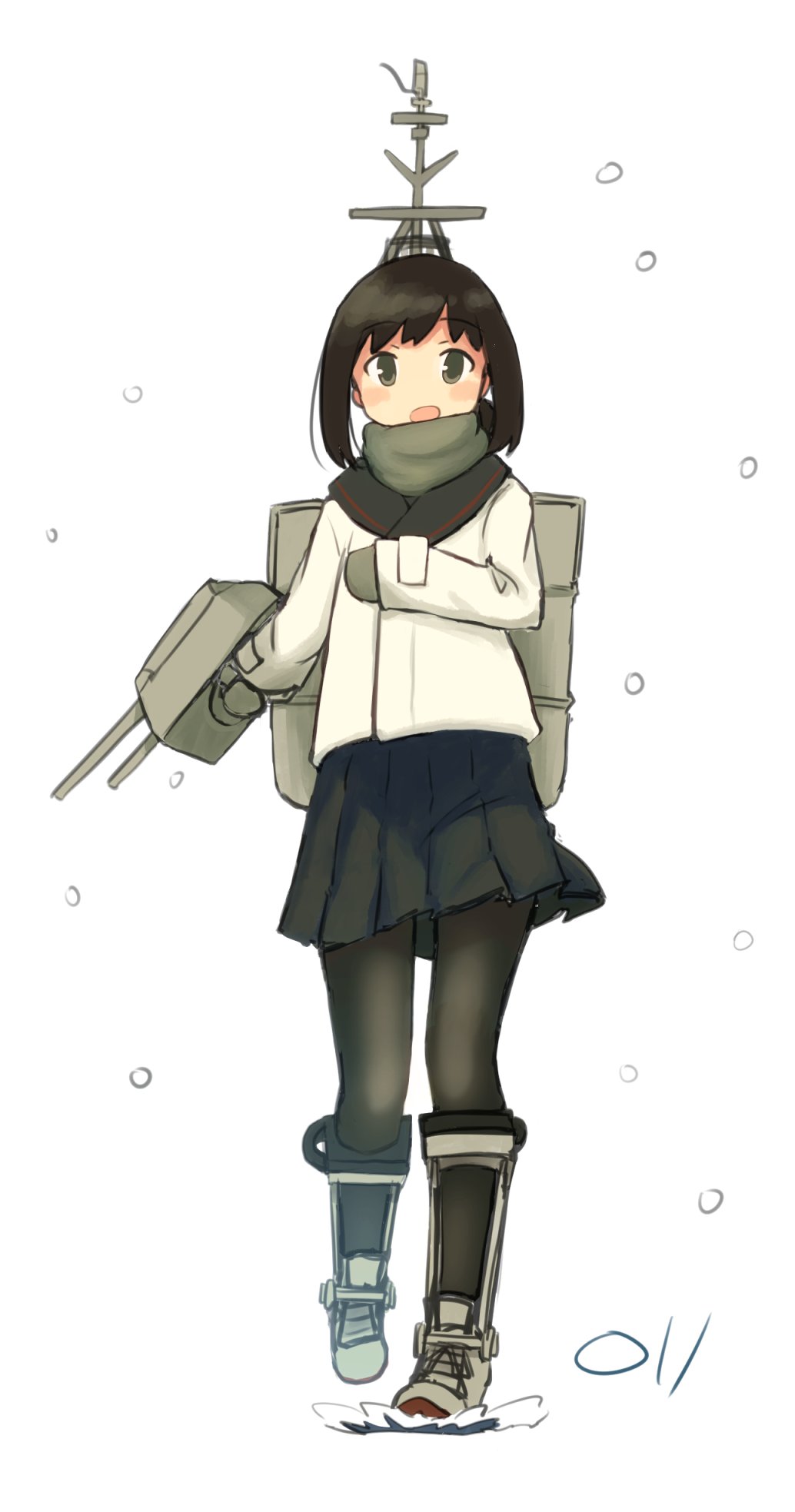 1girl alternate_costume fubuki_(kantai_collection) highres kantai_collection ma_rukan simple_background snowing tagme winter_clothes