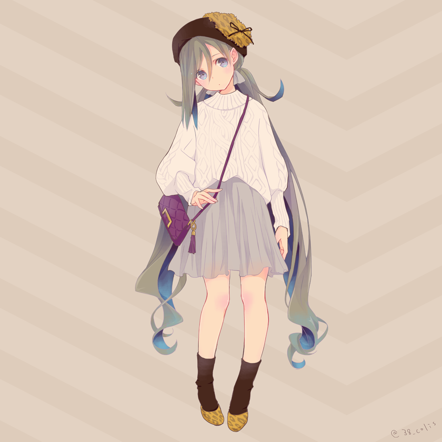 1girl alternate_costume blue_eyes brown_hat colis grey_hair hat kantai_collection kiyoshimo_(kantai_collection) long_hair low_twintails multicolored_hair solo twintails