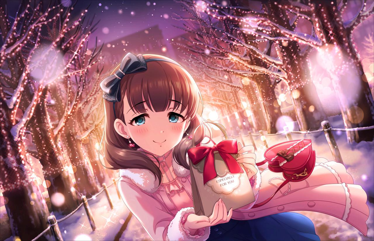 blue_eyes blush brown_hair idolmaster idolmaster_cinderella_girls idolmaster_cinderella_girls_starlight_stage jacket night sakuma_mayu short_hair smile