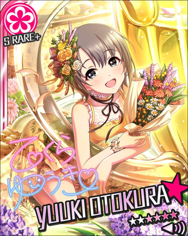 blush character_name dress grey_eyes grey_hair idolmaster idolmaster_cinderella_girls otokura_yuuki short_hair smile stars