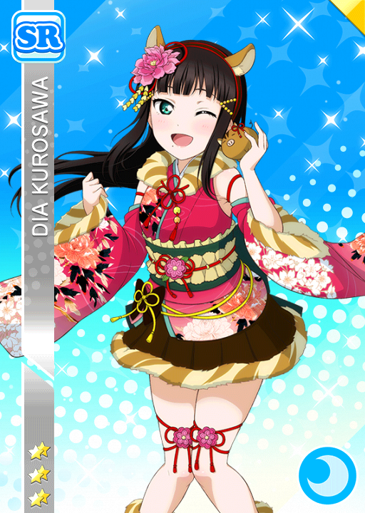 black_hair blush character_name green_eyes kurosawa_dia long_hair love_live!_school_idol_festival love_live!_sunshine!! smile wink yukata