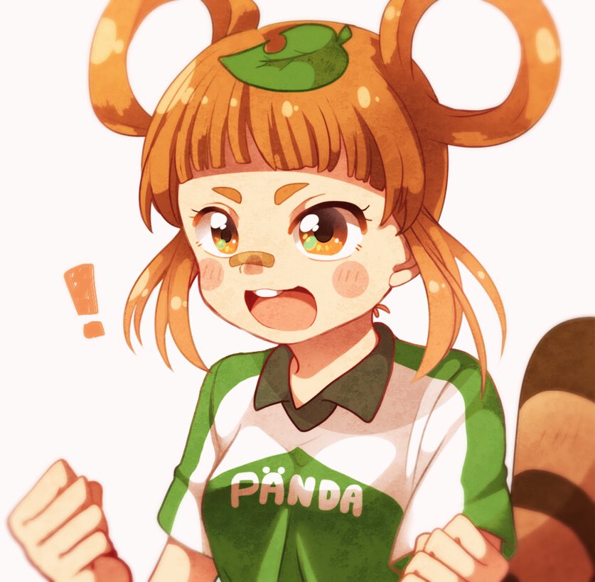 1girl :d bandaid bandaid_on_nose bangs blush blush_stickers brown_eyes brown_hair eyebrows hair_rings hykchiba inazuma_eleven_(series) inazuma_eleven_ares_no_tenbin leaf leaf_on_head open_mouth sidelocks smile soccer_uniform solo sportswear tanukigahara_ponko updo v-shaped_eyebrows