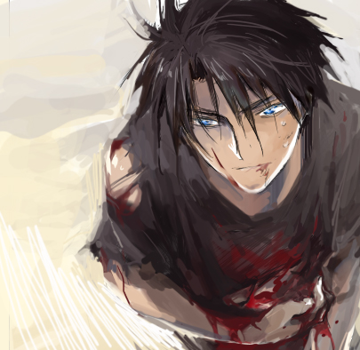 black_hair blood blue_eyes lowres majutsushi_orphen male orphen pisukesu solo