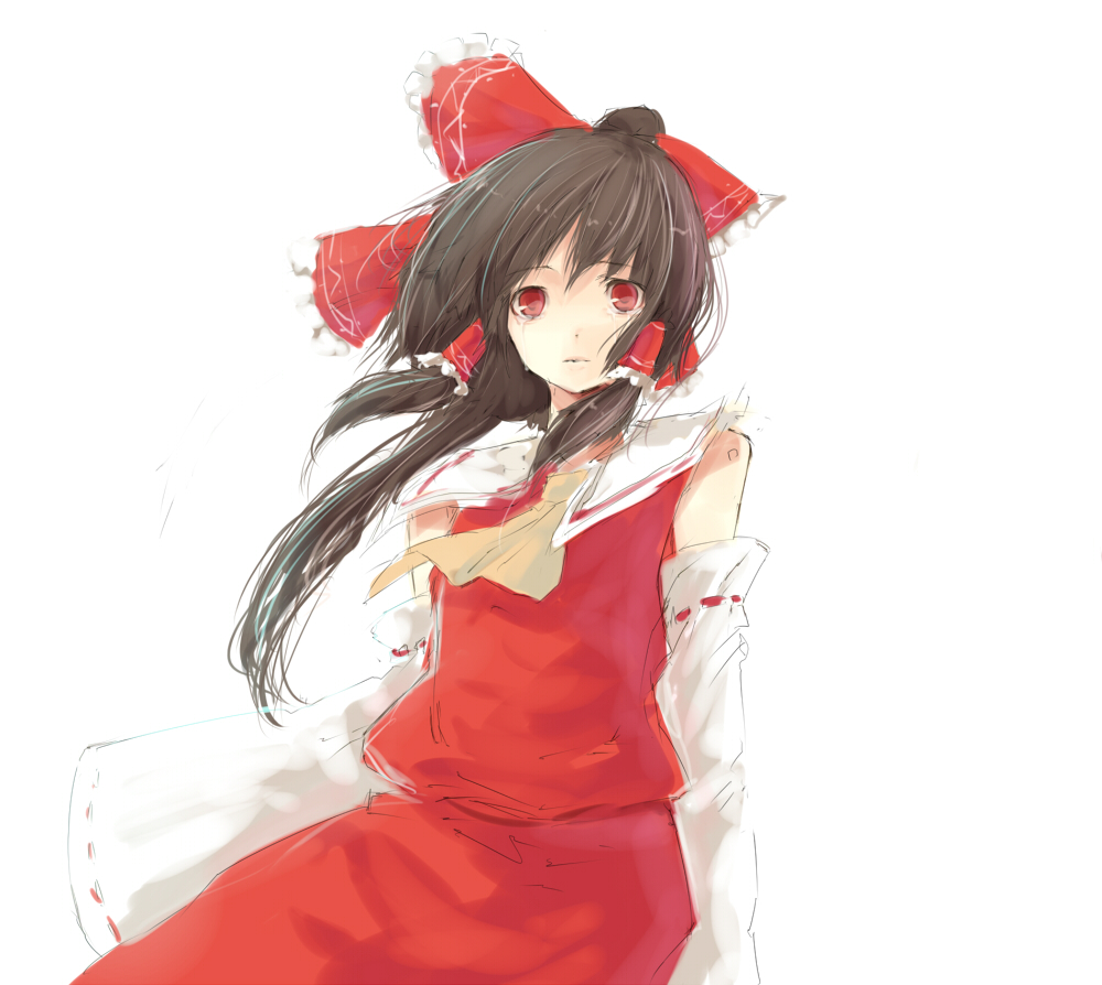 brown_hair detaches_sleeves red_eyes simple_background tears tetsuo touhou