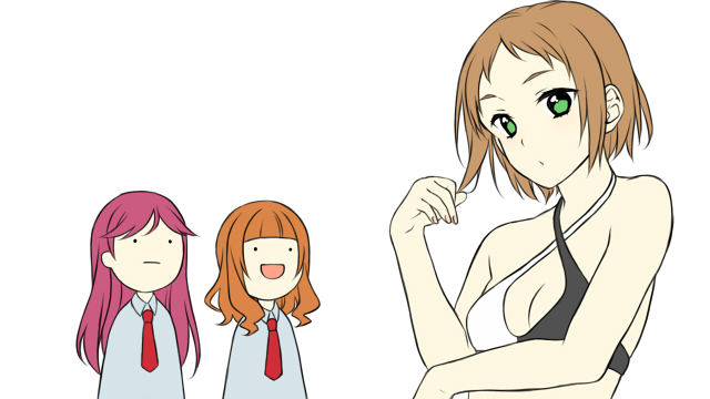 3girls :d a-rise breasts brown_hair cleavage fuyu_rin green_eyes halterneck kira_tsubasa long_hair looking_at_viewer love_live! love_live!_school_idol_project medium_breasts multiple_girls necktie open_mouth red_neckwear redhead short_hair simple_background smile solo_focus toudou_erena upper_body white_background yuuki_anju