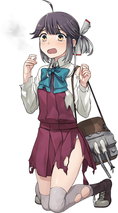1girl fujikawa hayanami_(kantai_collection) kantai_collection official_art purple_hair short_hair simple_background solo transparent_background white_background yellow_eyes