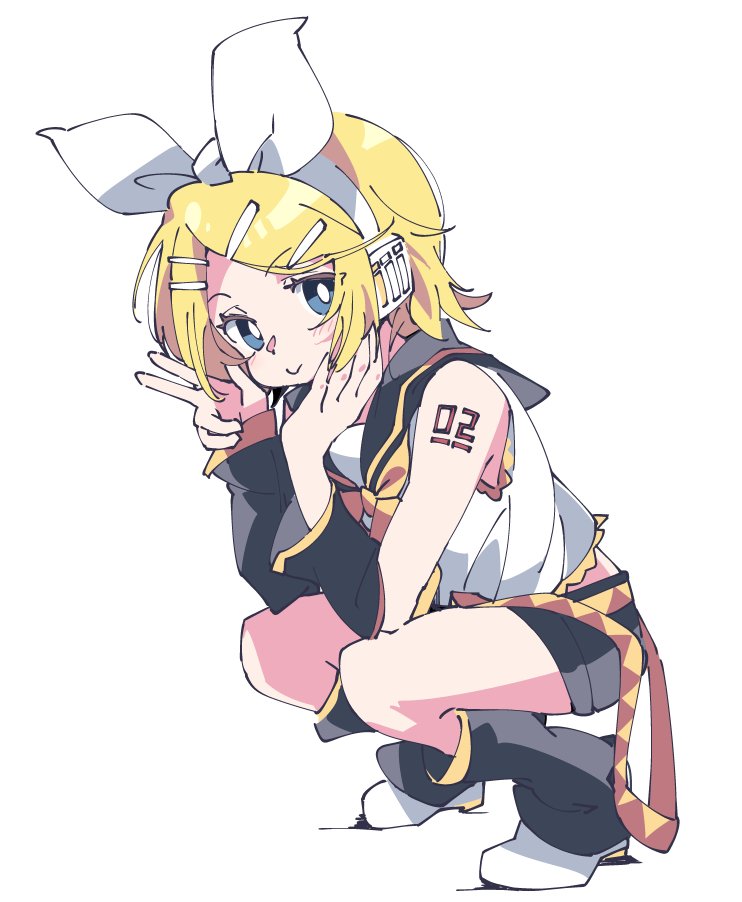 1girl blonde_hair blue_eyes bow hair_bow hair_ornament hair_ribbon hairclip headphones headset ixy kagamine_rin ribbon sailor_collar short_hair shorts vocaloid