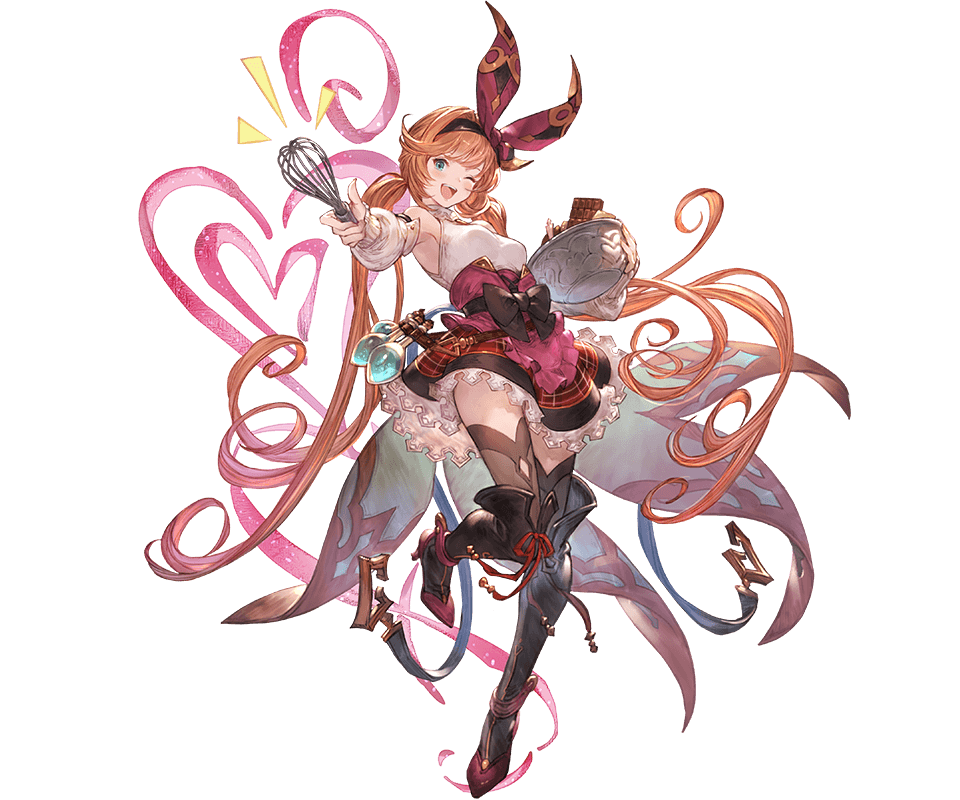 1girl ;d bangs belt black_bow black_footwear black_legwear blush boots bottle bow bowl brown_hair chocolate clarisse_(granblue_fantasy) corset detached_sleeves full_body granblue_fantasy hair_ribbon hairband high_heel_boots high_heels long_hair looking_at_viewer low_twintails minaba_hideo mixing_bowl official_art one_eye_closed open_mouth plaid plaid_skirt red_skirt ribbon skirt smile solo swept_bangs thigh-highs thigh_boots transparent_background twintails valentine very_long_hair whisk