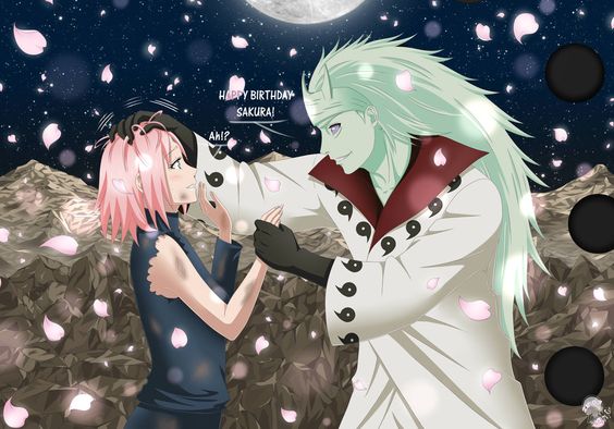 1boy 1girl black_hair female haruno_sakura male naruto pink_hair uchiha_madara