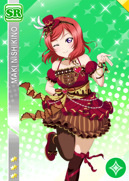 blush character_name chocolates dress love_live!_school_idol_festival love_live!_school_idol_project nishikino_maki redhead short_hair smile violet_eyes wink