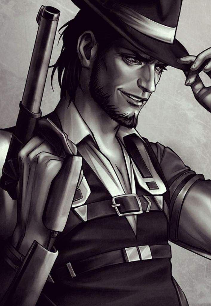 1boy facial_hair hat holding holding_weapon kenny_(shingeki_no_kyojin) limited_palette monochrome shingeki_no_kyojin simple_background smile solo solo_focus three-dimensional_maneuver_gear upper_body varrix weapon