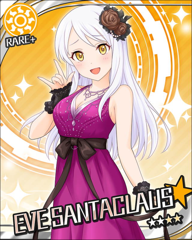 blush character_name dress eve_santaclaus idolmaster idolmaster_cinderella_girls long_hair smile stars white_hair yellow_eyes