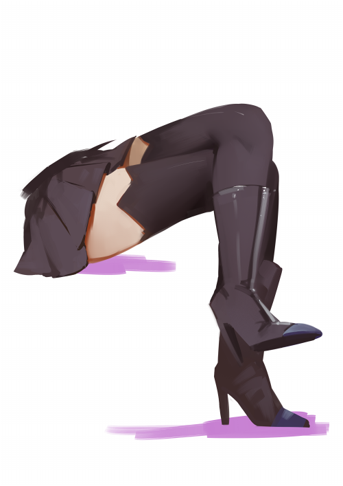 1girl 3four analogue:_a_hate_story black_legwear boots high_heel_boots high_heels hyun-ae knee_boots legs simple_background skirt solo thigh-highs white_background