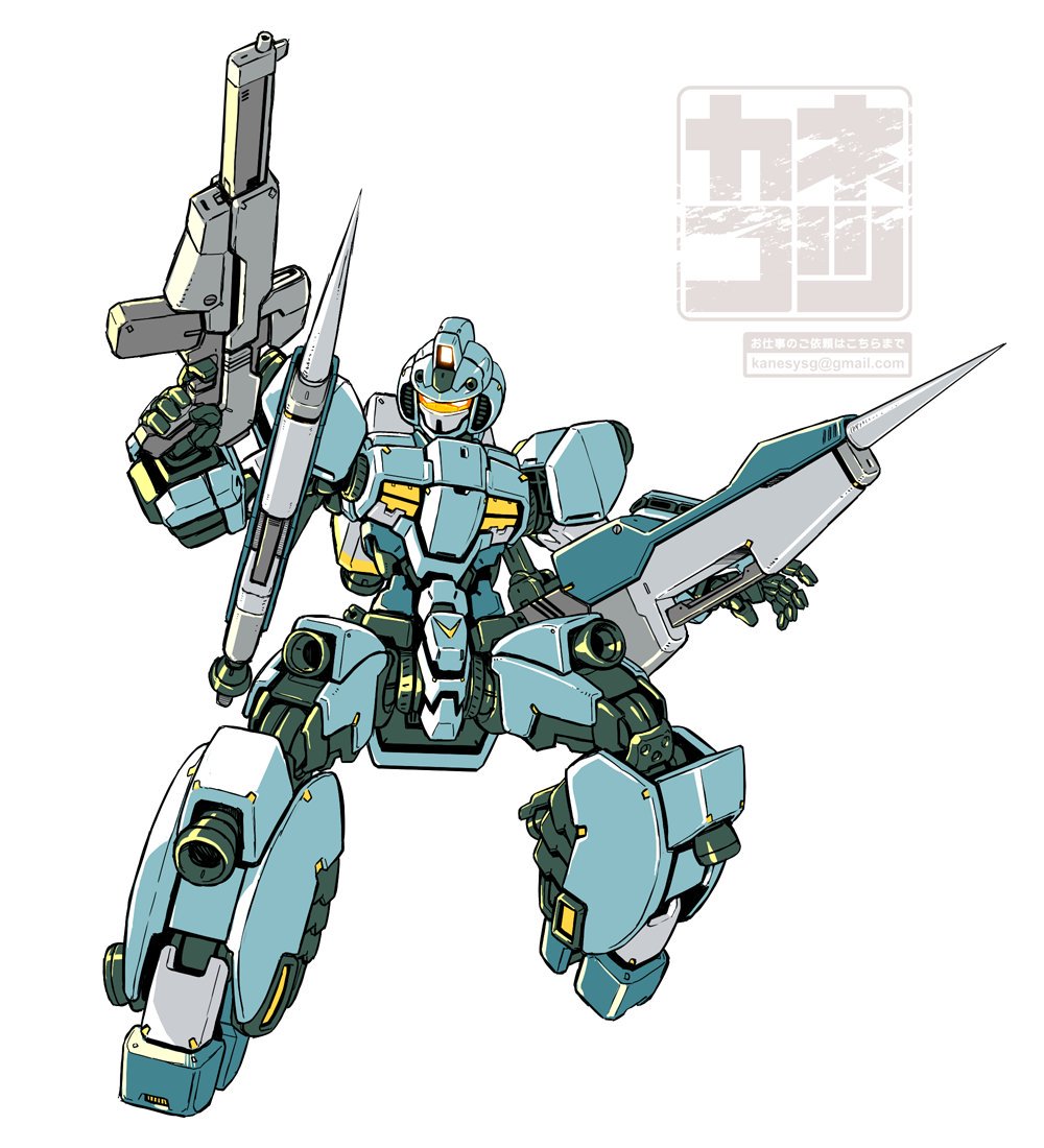 beam_rifle character_request energy_gun full_body gundam kaneko_tsukasa mecha mobile_suit no_humans personification solo weapon