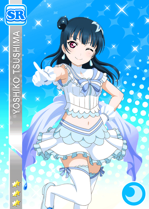 blue_hair blush character_name dress gloves long_hair love_live!_school_idol_festival love_live!_sunshine!! pink_eyes smile tsushima_yoshiko wink