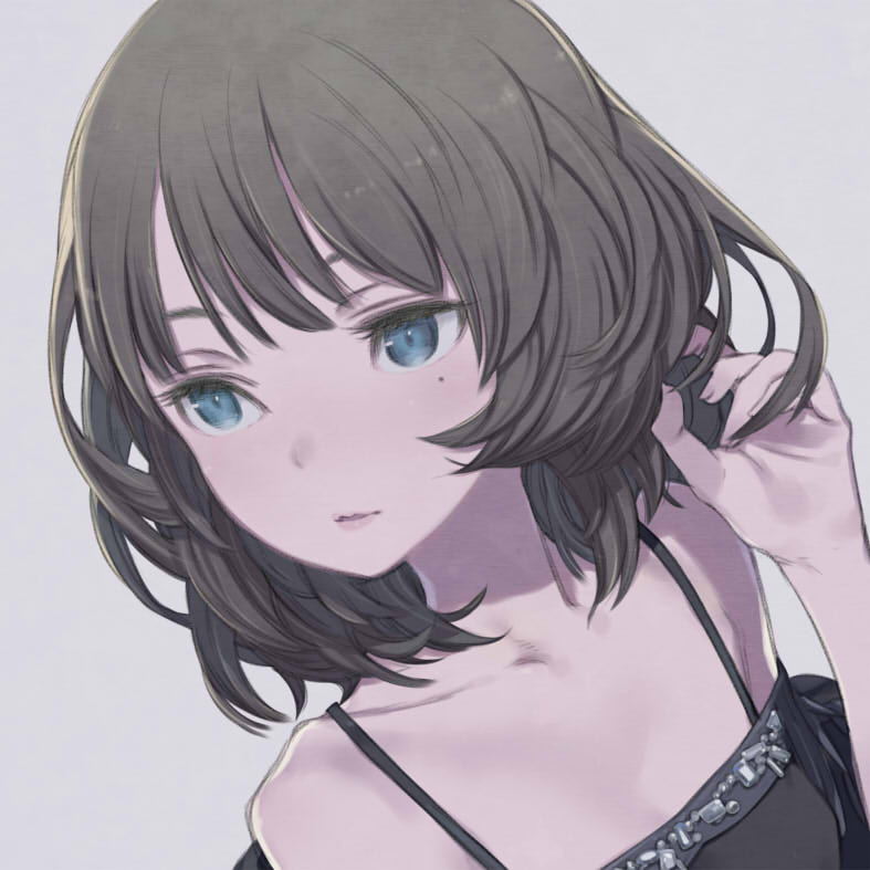 1girl bare_shoulders blue_eyes collarbone commentary_request expressionless fringe_trim green_eyes green_hair heterochromia idolmaster idolmaster_cinderella_girls kuroboshi_kouhaku mole mole_under_eye parted_lips short_hair simple_background solo spaghetti_strap takagaki_kaede upper_body