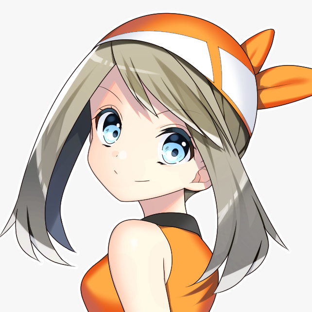 1girl bangs blue_eyes brown_hair creatures_(company) eyebrows_visible_through_hair floating_hair from_side game_freak grey_background haruka_(pokemon) long_hair looking_at_viewer nintendo orange_bandana pokemon pokemon_(game) pokemon_rse portrait simple_background smile solo swept_bangs twintails yuihiko