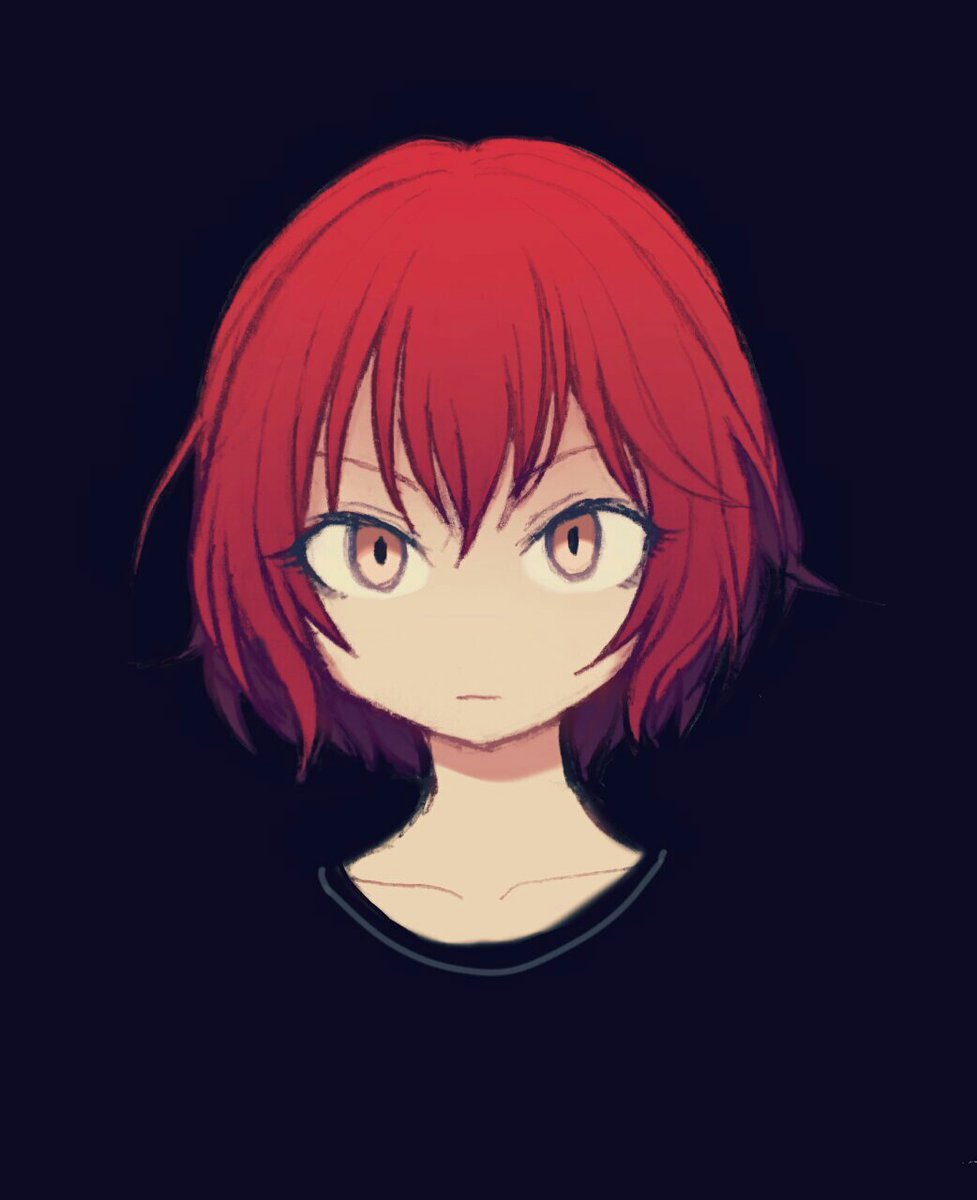 1girl black_background brown_eyes close-up collarbone commentary expressionless face highres idolmaster idolmaster_cinderella_girls looking_at_viewer murakami_tomoe naname_(fossama1) no_nose portrait redhead short_hair simple_background solo upper_body