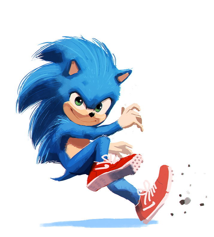 1boy animal blue_fur commentary full_body green_eyes hedgehog looking_at_viewer male_focus nike no_humans redesign running sega shoes smirk sneakers snout solo sonic sonic_the_hedgehog sonic_the_hedgehog_(movie) tyson_hesse white_background