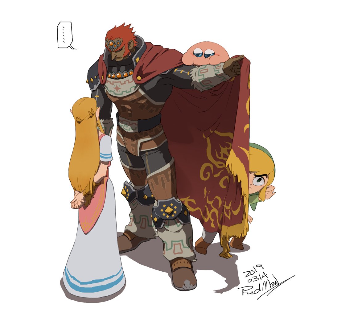 2boys armor assemblerones blonde_hair blue_eyes brown_hair cape dress earrings facial_hair ganondorf gen_1_pokemon gerudo gloves hat jewelry kirby kirby_(series) long_hair multiple_boys nintendo pointy_ears pokemon pokemon_(creature) princess_zelda redhead simple_background smile the_legend_of_zelda the_legend_of_zelda:_a_link_between_worlds the_legend_of_zelda:_ocarina_of_time the_legend_of_zelda:_the_wind_waker white_background