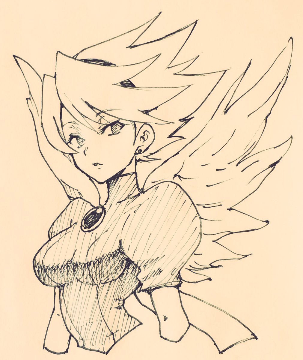 1girl aosa_(momikin) breasts breath_of_fire breath_of_fire_iii commentary_request dress hairband highres looking_at_viewer nina_(breath_of_fire_iii) short_hair simple_background solo wings