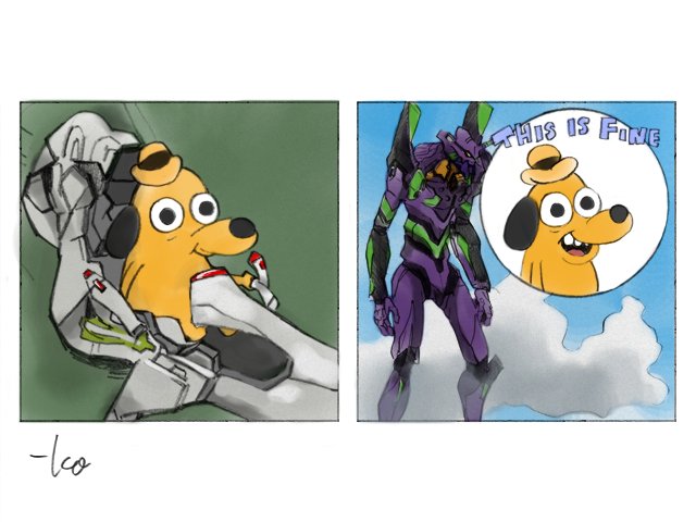 clouds cockpit comic dog eva_01 hat mecha meme neon_genesis_evangelion rebuild_of_evangelion sky takeuchi_kou wide-eyed