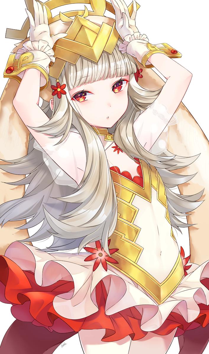 1girl animal_ears blush bow bunny_tail bunnysuit crown fake_animal_ears fire_emblem fire_emblem_heroes gloves grey_hair hair_ornament highres kemonomimi_mode long_hair looking_at_viewer nintendo pantyhose rabbit rabbit_ears red_eyes ringozaka_mariko simple_background solo tail veronica_(fire_emblem) white_background wrist_cuffs