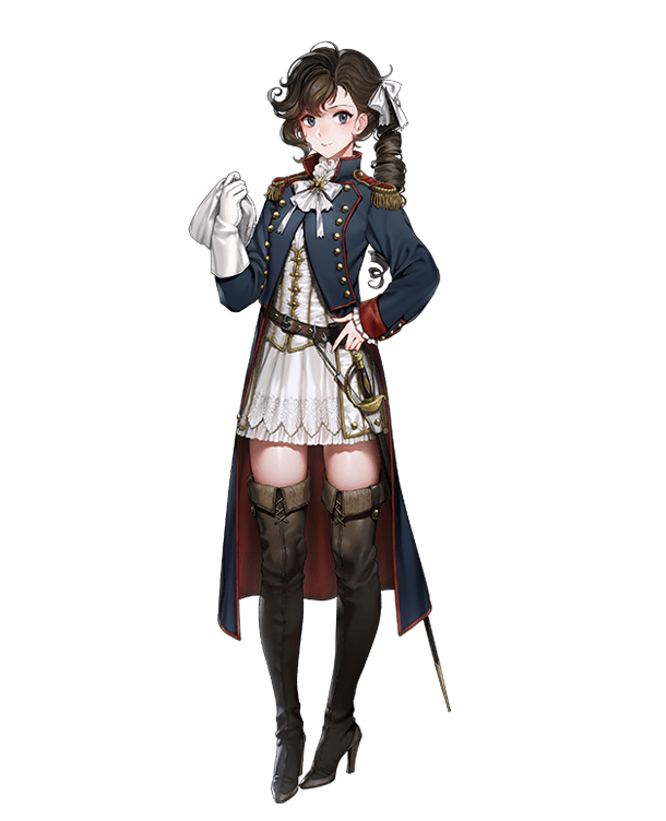 1girl blue_eyes boots bow brown_footwear brown_hair brown_legwear closed_mouth dress epaulettes full_body gloves gloves_removed hair_bow hand_on_hip high_heel_boots high_heels leather leather_boots looking_at_viewer official_art pauline_bonaparte quuni rapier ringlets seijo_senki short_dress side_ponytail simple_background single_glove sleeves_past_wrists smile solo standing sword thigh-highs thigh_boots transparent_background watermark weapon white_dress white_gloves zettai_ryouiki