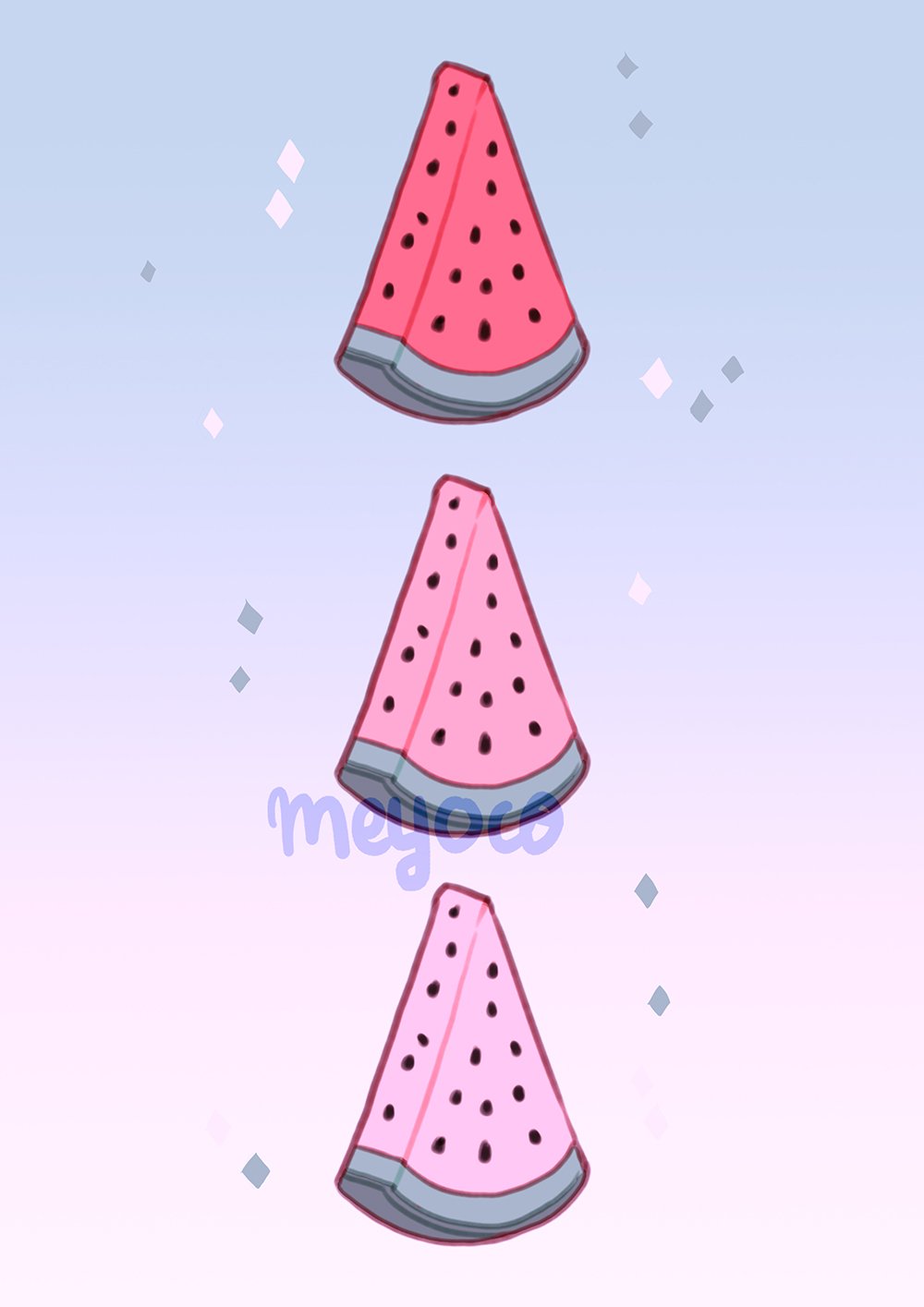 artist_name blue_background food fruit gradient gradient_background highres meyoco original pink_background sparkle watermelon watermelon_seeds