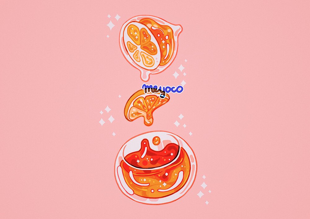 artist_name food fruit honey lemon lemon_slice meyoco no_humans original pink_background simple_background sparkle transparent