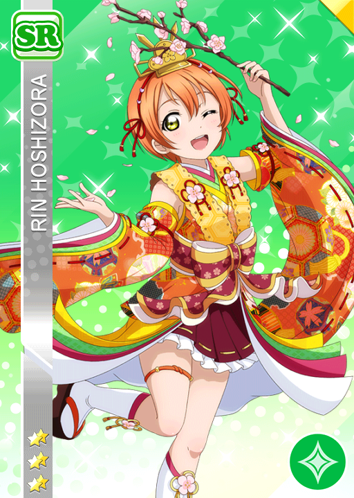 blush character_name green_eyes hoshizora_rin love_live!_school_idol_festival love_live!_school_idol_project orange_hair short_hair smile wink yukata