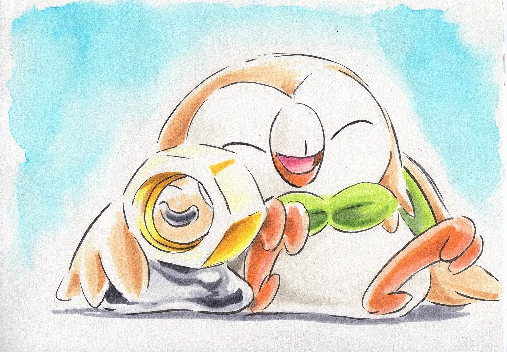 creatures_(company) game_freak gen_7_pokemon iwaane iwane_masaaki meltan nintendo no_humans pokemon pokemon_(anime) pokemon_sm_(anime) rowlet sleeping