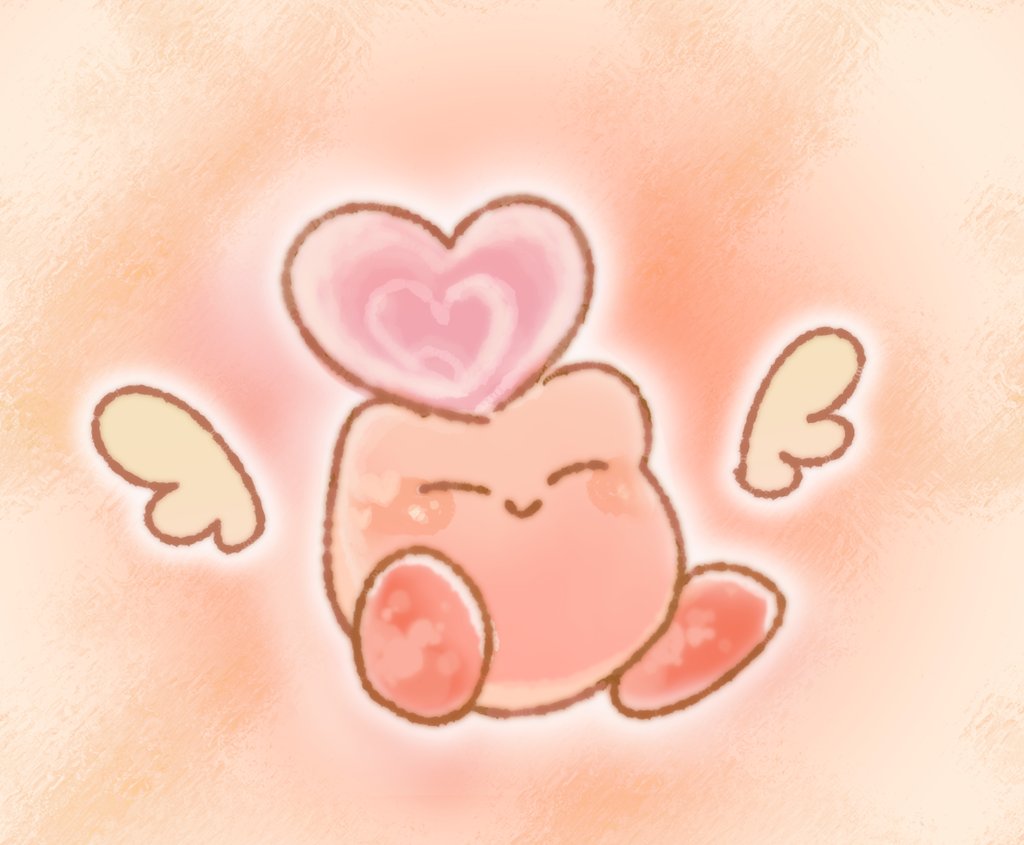 blush closed_eyes copy_ability detached_wings heart holding holding_heart kirby kirby_(series) mikan_38knight nintendo outline pink_theme smile solo white_outline wings