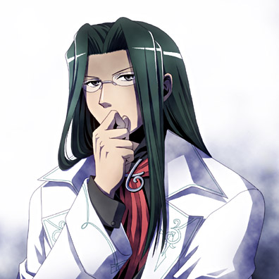 1boy black black_hair eyebrows glasses labcoat long_hair lowres red_neckwear saga saga_frontier solo