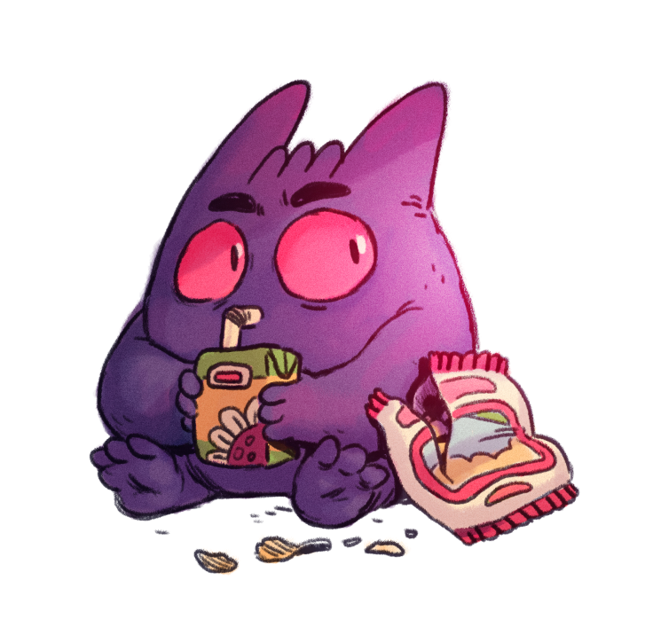 creature creatures_(company) drinking drinking_straw food full_body game_freak gen_1_pokemon gengar ghost holding juice_box nintendo no_humans pokemon pokemon_(creature) red_eyes simple_background sitting solo vaughn_pinpin white_background