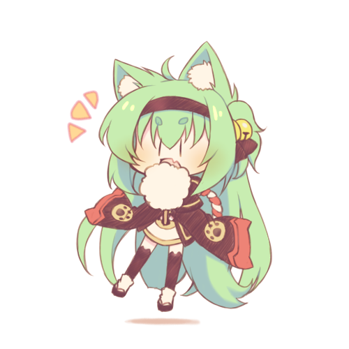 1girl :d ahoge animal_ear_fluff animal_ears azur_lane bangs bell black_footwear black_hairband black_legwear black_ribbon blush cat_ears chibi cotton_candy eyebrows_visible_through_hair fang food full_body green_hair hair_bell hair_between_eyes hair_ornament hair_ribbon hairband holding holding_food isokaze_(azur_lane) japanese_clothes jingle_bell kimono long_hair long_sleeves loose_socks lowres notice_lines one_side_up open_mouth ribbon sakurato_ototo_shizuku shadow short_eyebrows smile solo thick_eyebrows thigh-highs v-shaped_eyebrows very_long_hair white_background white_kimono white_legwear |_|