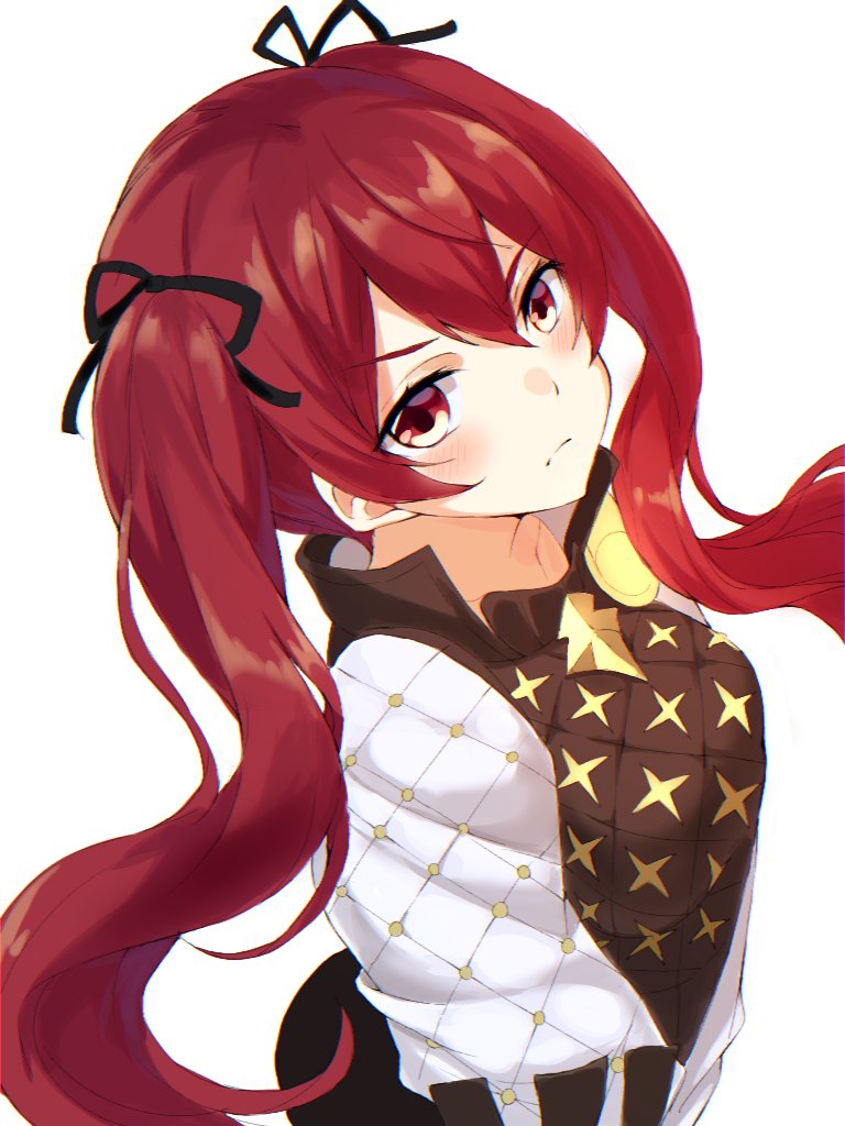 1girl aone_hiiro closed_mouth fire_emblem fire_emblem_if from_side hair_ribbon long_hair looking_to_the_side luna_(fire_emblem_if) nintendo redhead ribbon simple_background solo twintails upper_body white_background