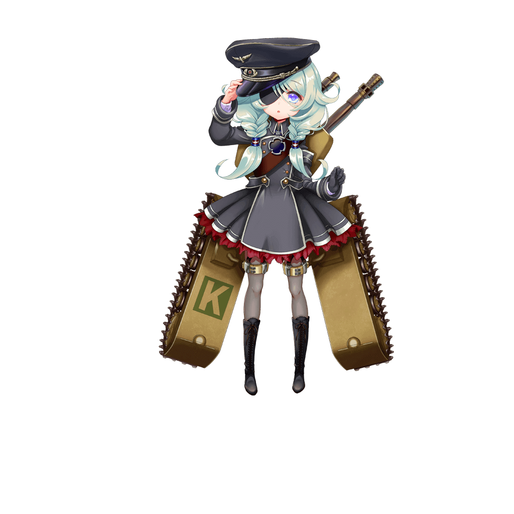 1girl adjusting_clothes adjusting_hat black_gloves boots braid eyepatch full_body gloves green_hair hat iron_cross looking_at_viewer medium_hair milihime_taisen military military_hat military_uniform official_art pantyhose single_glove solo thread transparent_background twin_braids uniform violet_eyes wehrmacht