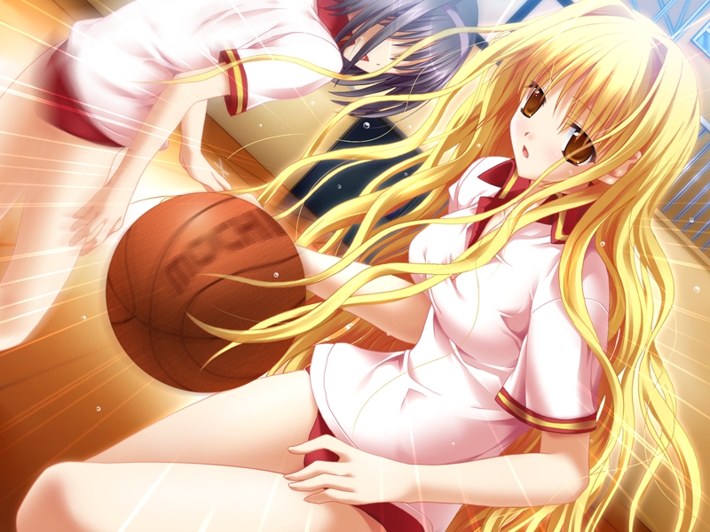 basketball blonde_hair brown_eyes buruma game_cg gym_uniform motion_blur ojousama_kumikyoku sweat tatsumi_neon