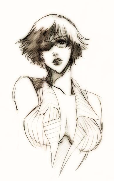 breasts_apart brown devil_may_cry devil_may_cry_4 lady lips lipstick monochrome sketch