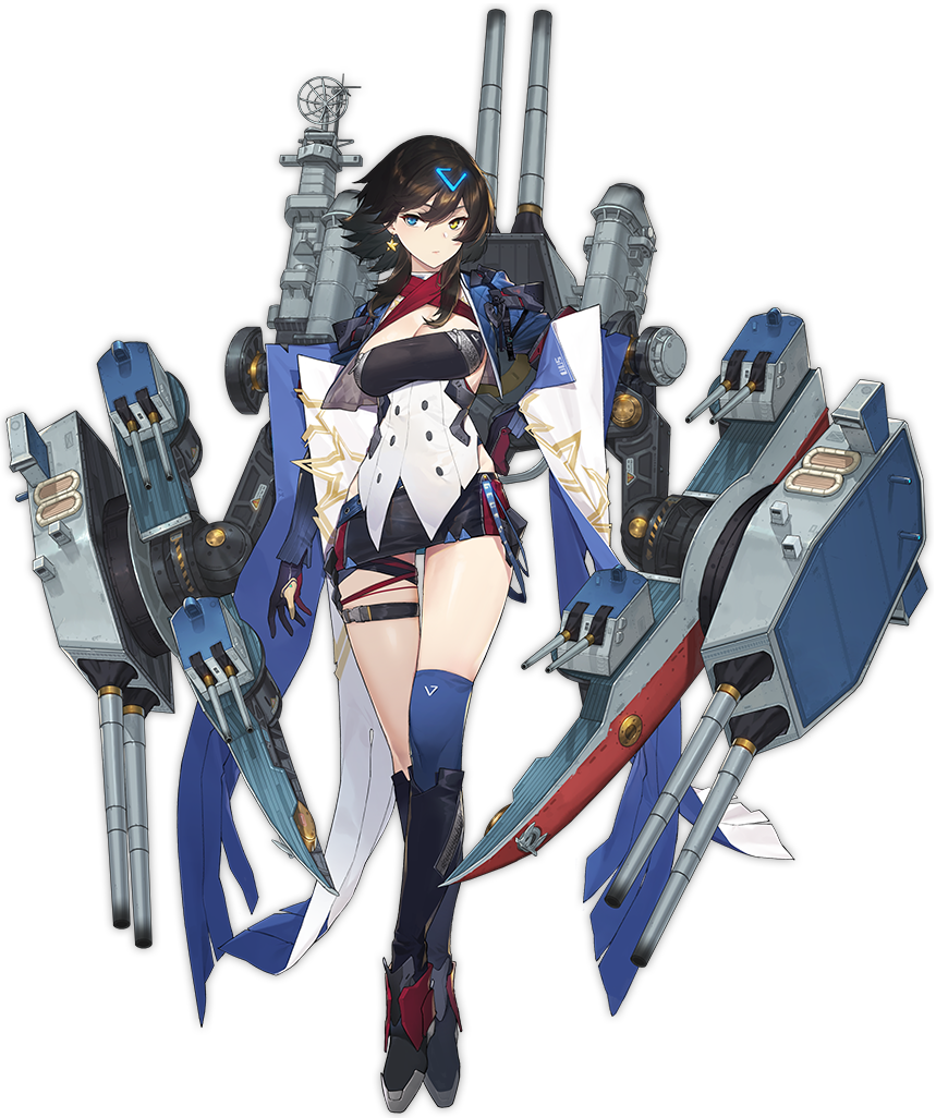 1girl azur_lane bangs black_hair black_skirt blue_eyes blue_footwear blue_legwear blush boots breasts cannon choker cloak crossed_legs earrings expressionless full_body garter_straps georgia_(azur_lane) glaring gloves hair_between_eyes hair_ornament hand_on_hip heterochromia impossible_clothes jewelry large_breasts legs_crossed logo long_hair looking_at_viewer microskirt official_art parted_lips partly_fingerless_gloves rigging rudder_footwear shrug_(clothing) sidelocks single_thighhigh skirt star star_earrings strapless thigh-highs thigh_strap thighs transparent_background tubetop turret watson_cross yellow_eyes yoyo2doggness