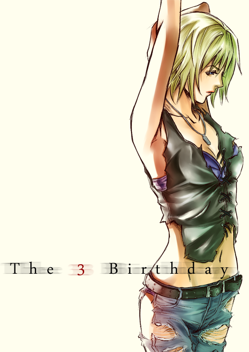 1girl aya_brea ayamine_keu blonde_hair blue_eyes breasts cleavage jewelry necklace open_clothes parasite_eve parasite_eve_the_3rd_birthday pe simple_background smile solo the_3rd_birthday white_background