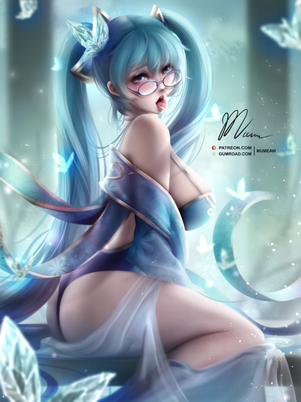 1girl blue_hair fantasy league_of_legends mumeaw sitting sitting_on_object sona_buvelle