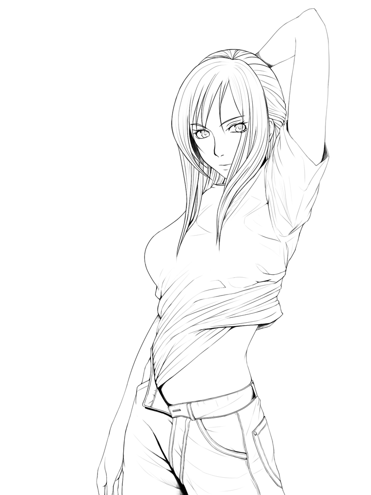 1girl aya_brea bouto_(paranoia) breasts derivative_work monochrome parasite_eve pe simple_background sketch solo white_background