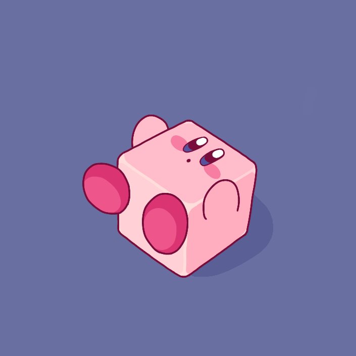 1other april_fools blue_eyes blush_stickers cube hal_laboratory_inc. hoshi_no_kirby kirby kirby_(series) lying nintendo no_humans on_back purple_background simple_background solo