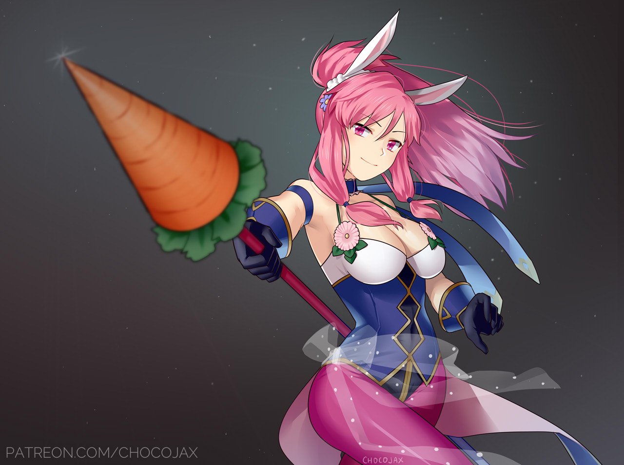 1girl animal_ears artist_request bare_shoulders blush breasts bunny_girl bunny_tail bunnysuit detached_collar fake_animal_ears fingerless_gloves fire_emblem fire_emblem:_seima_no_kouseki fire_emblem_heroes gloves leotard long_hair looking_at_viewer marica_(fire_emblem) medium_breasts nintendo pink_hair ponytail purple_hair rabbit_ears smile solo strapless strapless_leotard sword tail weapon wrist_cuffs