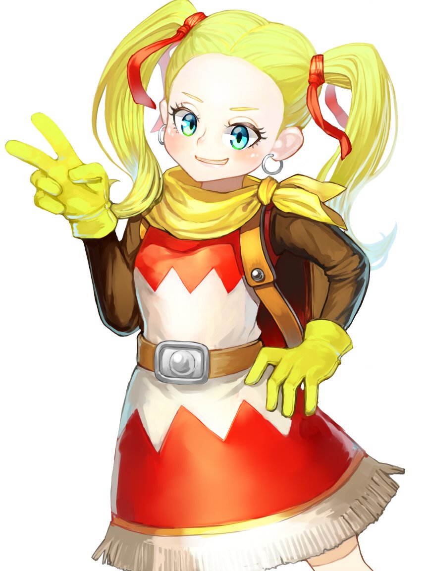 1girl blonde_hair breasts character_request commentary_request dragon_quest dragon_quest_builders_2 dress hyuu_(sing-dog) looking_at_viewer open_mouth simple_background smile solo white_background