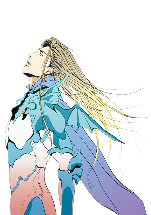 1boy armor blonde_hair blue_eyes cain_highwind cape dragoon dragoon_(final_fantasy) earrings final_fantasy final_fantasy_iv gloves jewelry long_hair male_focus polearm weapon