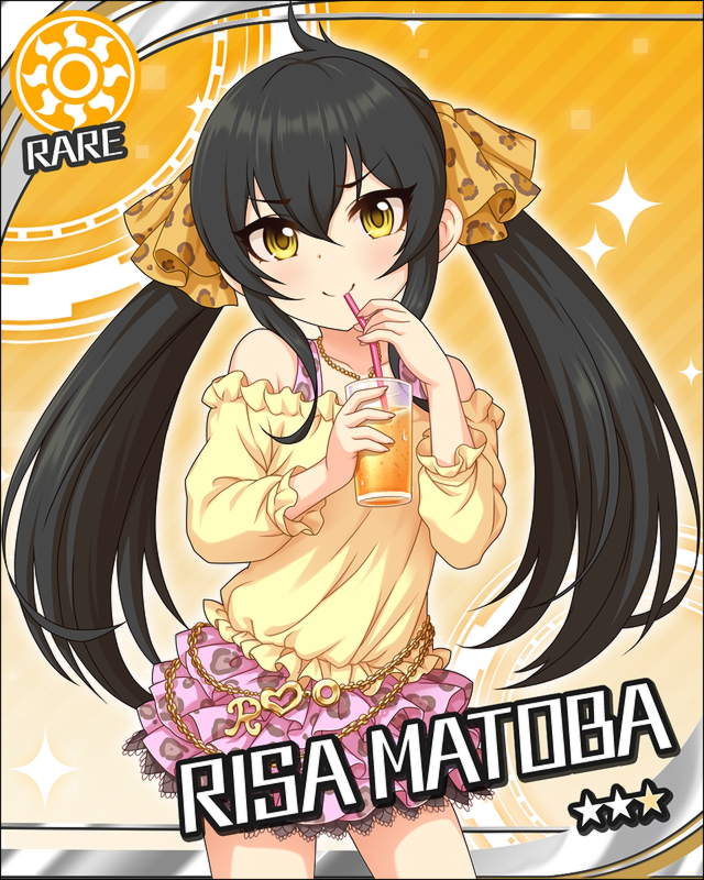 black_eyes black_hair blush character_name dress idolmaster idolmaster_cinderella_girls long_hair matoba_risa smile twintails